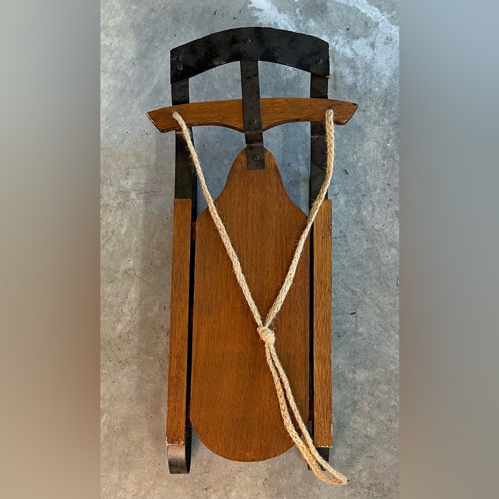 Vintage Wooden Sled with Rope